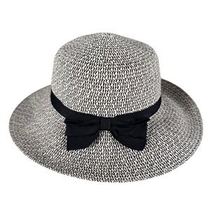 Janie and Jack Girls Black White Woven Straw Sun Hat with Bow Size 2T-3